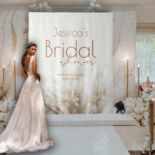Boho Neutral Fluffy Pampas Grass Bridal Shower Tapestry