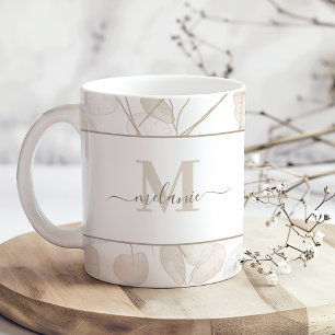 Boho Neutral Lunaria Custom Monogram and Name Mug