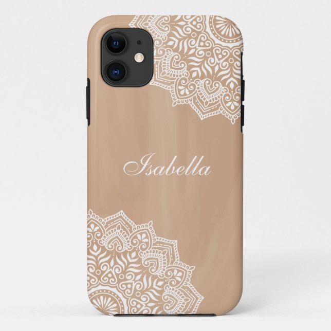Boho Neutral Mandala Custom Name Case-Mate iPhone Case (Back)