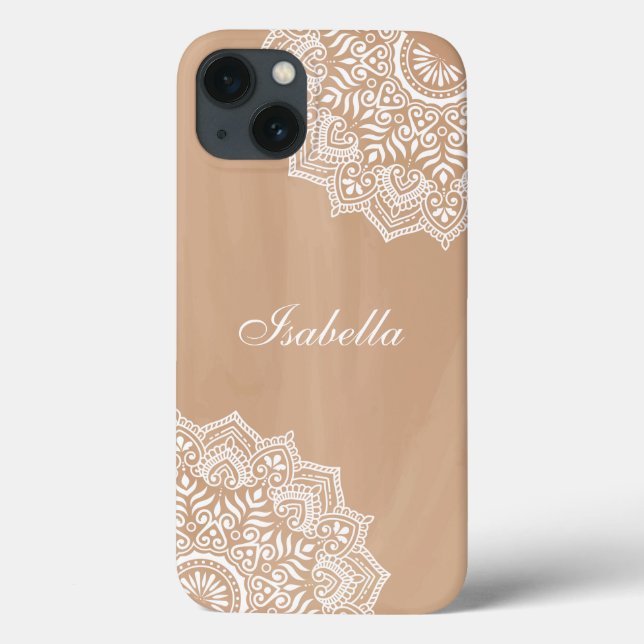 Boho Neutral Mandala Custom Name Case-Mate iPhone Case (Back)