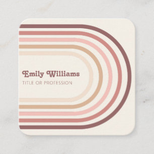 Boho Neutral Minimalist Retro Stripes Square Business Card