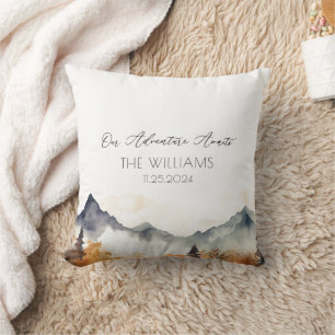 Boho Neutral Mountain Wedding Couple Throw Pillow