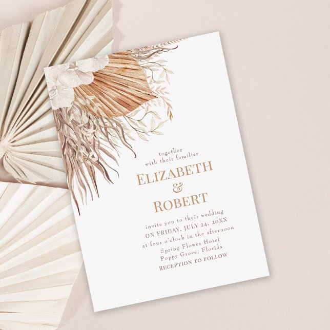 Boho Neutral Pampas Garden Mariage Invitation (Neutral Pampas Grass Wedding Invitation on dusty rose background)