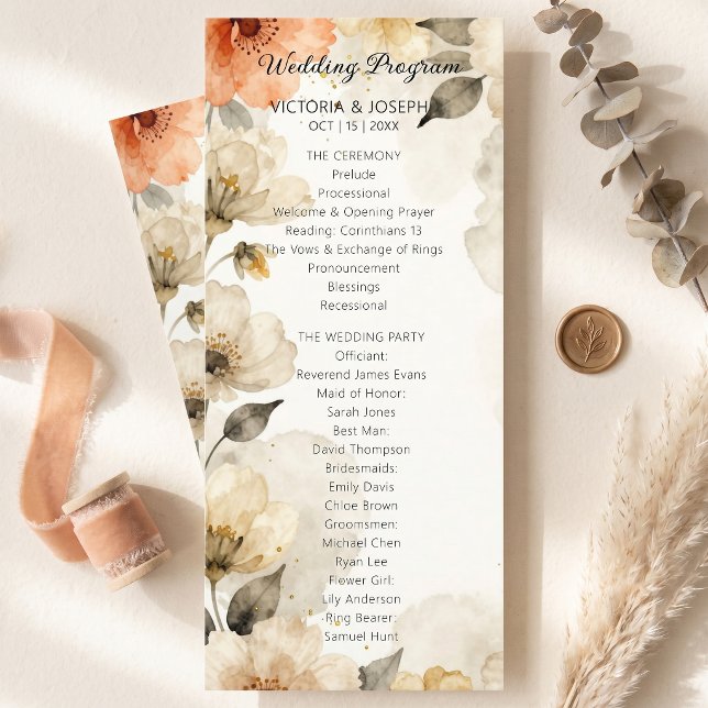Boho Neutral Peach Watercolor Floral Wedding Program (Creator Uploaded)
