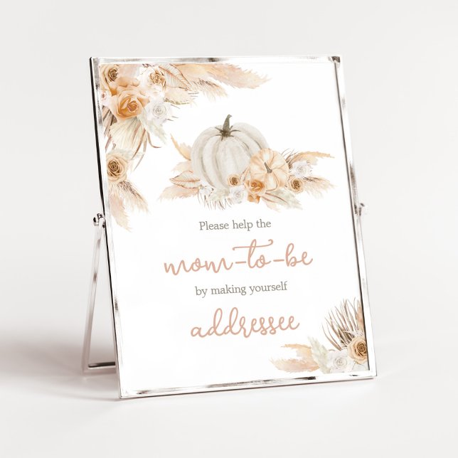 Boho Neutral Pumpkin Baby Shower Envelope Station Poster (Gender Neutral Little Pumpkin Baby Shower Envelope Station Sign)
