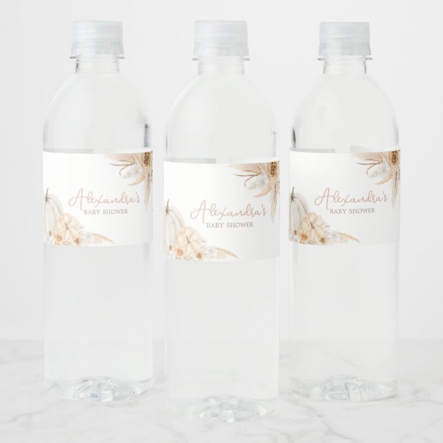 Boho Neutral Pumpkin Baby Shower Water Bottle Label (Bottles)