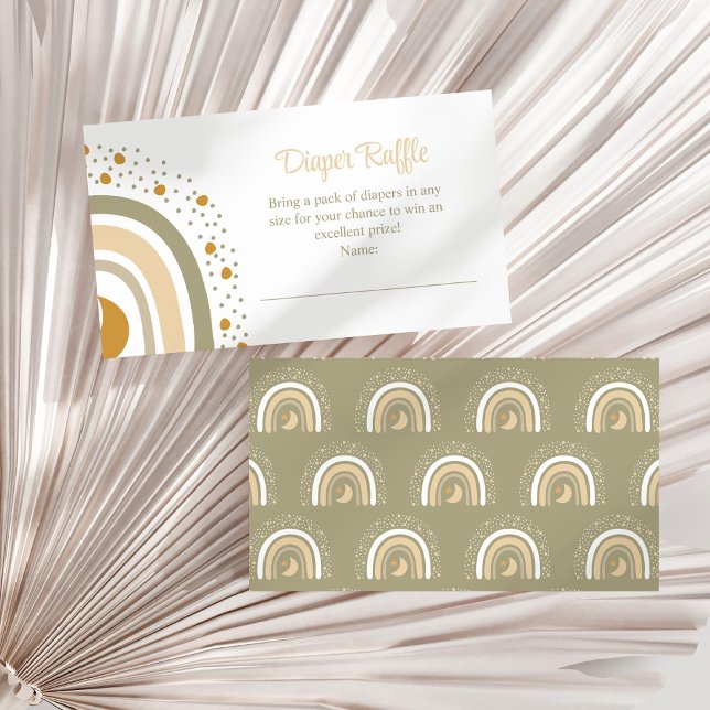 Boho Neutral Rainbow Diaper Raffle Enclosure Card (Boho Neutral Rainbow Diaper Raffle Enclosure Card on a white dry palm leaf.)
