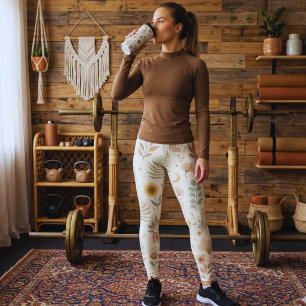Boho Neutral Rainbow Leggings Earthy Botanical Pat