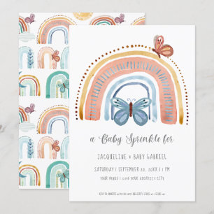 Boho Neutral Rainbow Peach Dusty Blue Butterfly Invitation