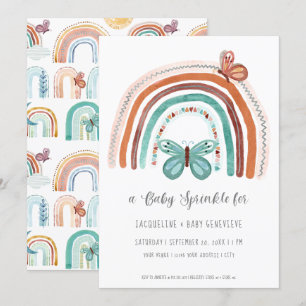 Boho Neutral Rainbow Terracotta Teal Sun Butterfly Invitation