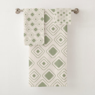 Boho Neutral Sage Tribal Geometric Aztec Pattern Bath Towel Set