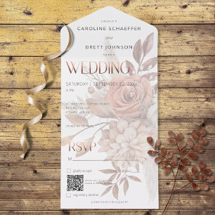 Boho Neutral Soft Focus Autumn Bouquet QR Code All In One Invitation