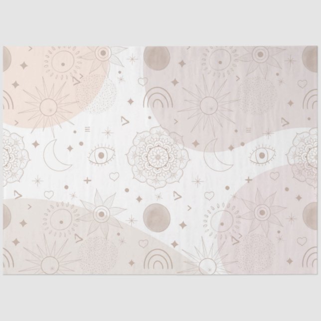 Boho Neutral Space Doodles Aesthetic Design Tissue Paper (Front)