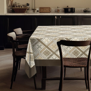 Boho Neutral Tablecloth with Modern Line Patterns