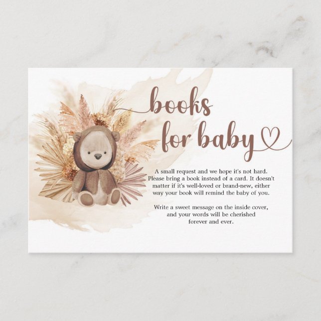 Boho neutral teddy bear pampas grass book request enclosure card (Front)