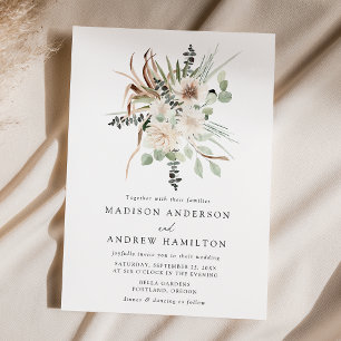 Boho Neutral Tropical Flowers Wedding Invitation
