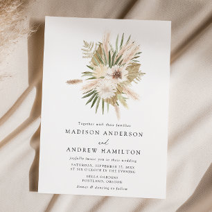 Boho Neutral Tropical Flowers Wedding Invitation