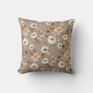 Boho neutral watercolor floral  throw pillow