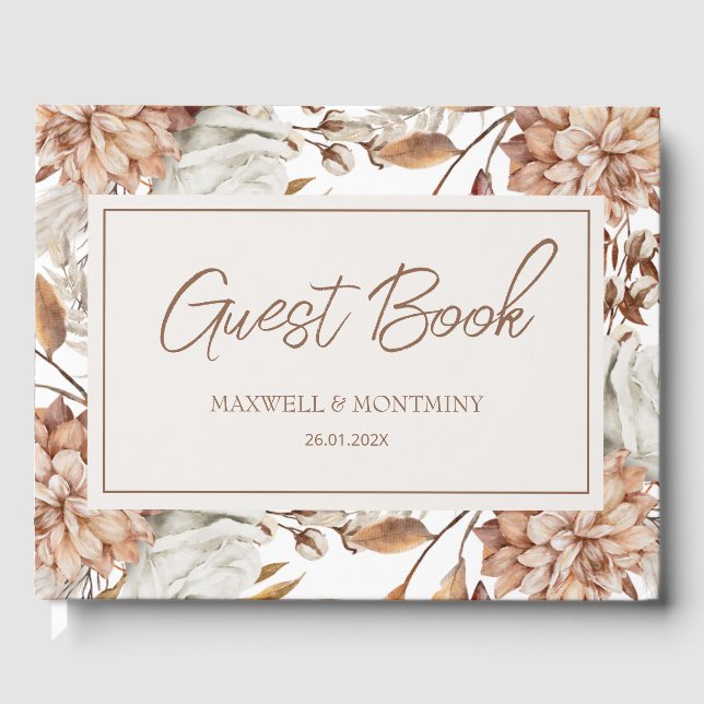 Boho Neutral Watercolor Pampas Wedding Guest Book (Front)