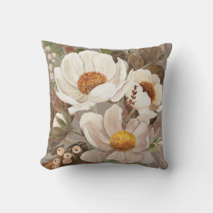 Boho neutral watercolor peony floral throw pillow
