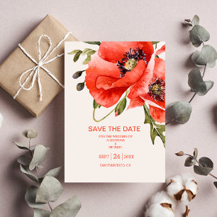 Boho Neutral Watercolor Poppies Wedding Save The Date