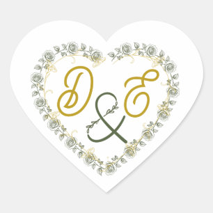 Boho Neutral Wedding Monogram Heart sticker
