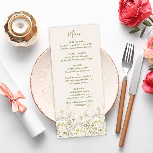 Boho Neutral White Watercolor Wildflower Wedding Menu