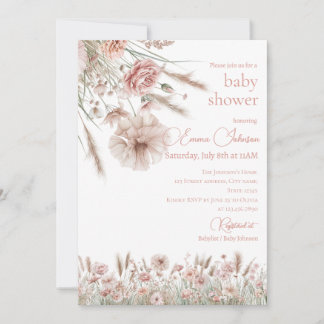 Boho Neutral Wildflower Baby Shower Invitation