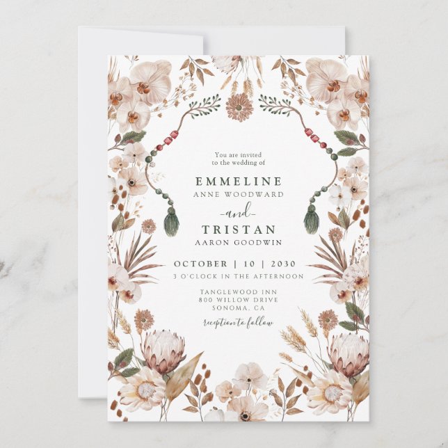 Boho Neutral Wildflowers Wedding Invitation (Front)