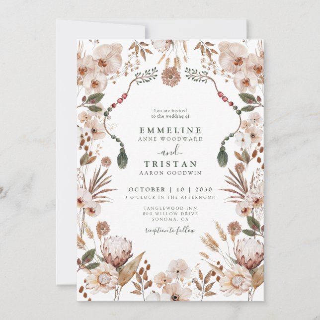 Boho Neutral Wildflowers Wedding Invitation (Front)