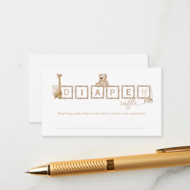 Boho Neutral Wood Block Letters Diaper Raffle Enclosure Card (Front/Back In Situ)