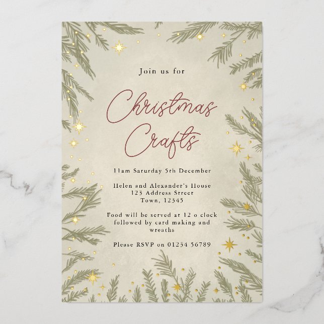 Boho neutre Artisanat de Noël Foil Invitation (Recto)