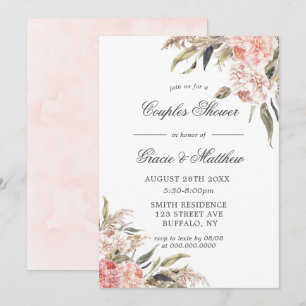 Boho Neutre Pink Peony Couples Invitations De Douc