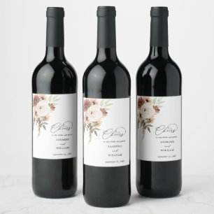 Boho Neutre Rustique Floral Vin Étiquette 2
