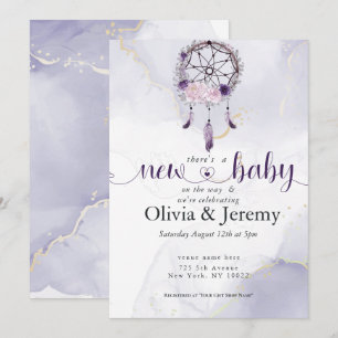 BOHO New Baby Amethyst Dusty Rose Dream Catcher Invitation