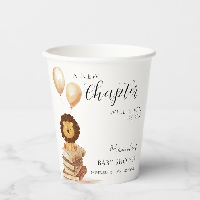 Boho New Chapter Wild Lion Balloon Baby Shower  Paper Cups (Front)