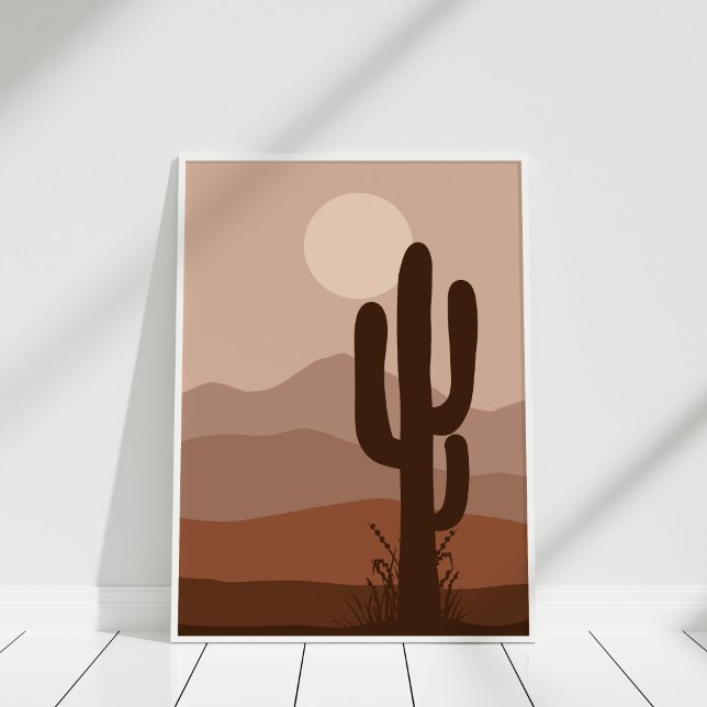 Boho Night Desert Cactus Full Moon Wall Art (Boho Night Desert Cactus Full Moon Wall Art in white frame)