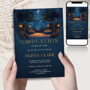 Boho Night Garden Graduation  Floral Party Invitation