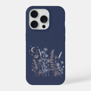 Boho Night Sky Floral Illustration – Moon, Stars & iPhone 15 Pro Case