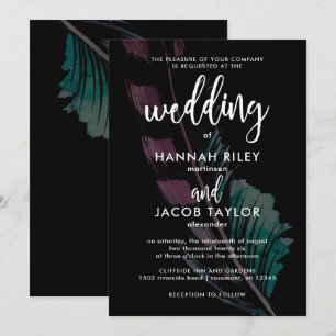 Boho Nights Black with Feathers Wedding Invitation
