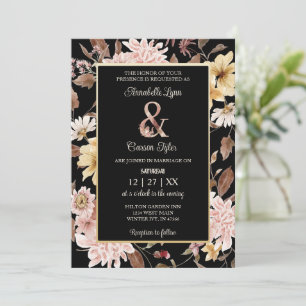 Boho noir fleurit et Faire-part de mariage d'oisea