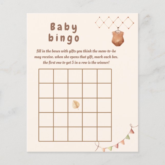 Boho nursery Baby bingo game. (Front)