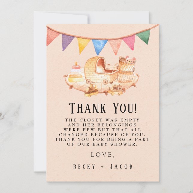 Boho Nursery Baby Crib Baby Shower Thank You Card (Front)