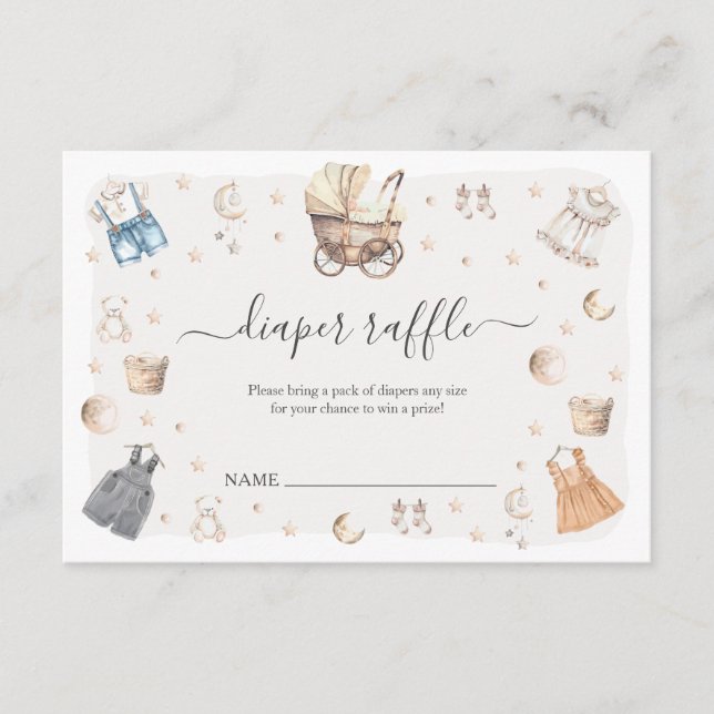 Boho Nursery Baby Crib Gender Reveal Diaper Raffle Enclosure Card (Front)