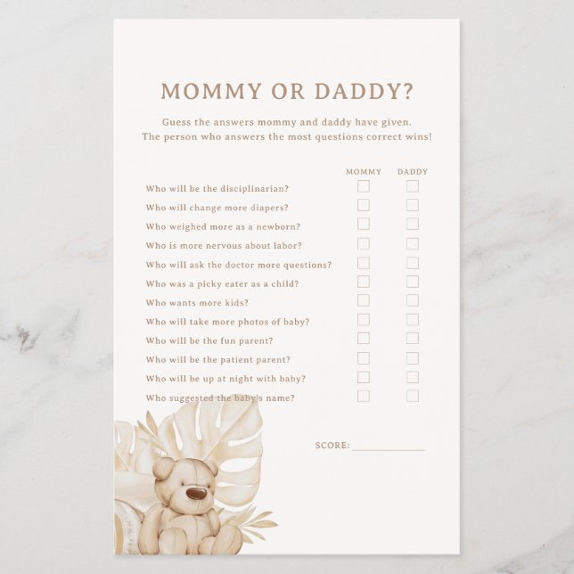 Boho Nursery Chic Baby Shower Mommy or Daddy Game Flyer (Front)