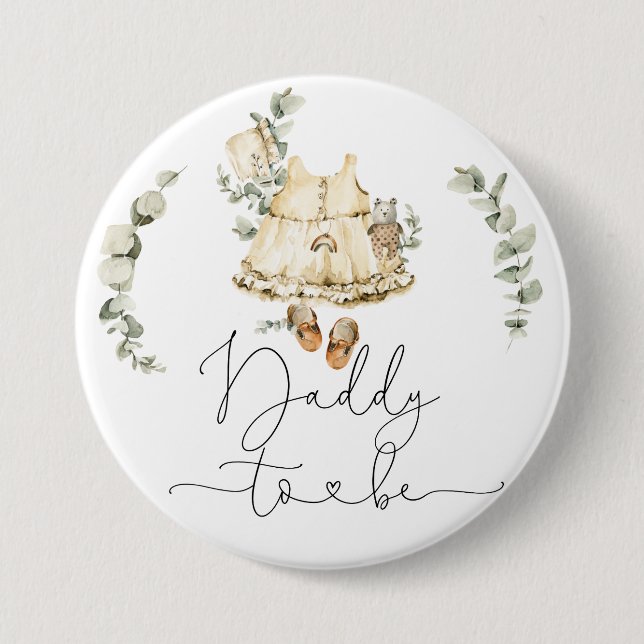 Boho nursery eucalyptus Daddy to be 3 Inch Round Button (Front)