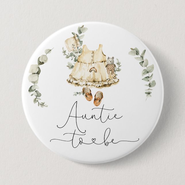 Boho nursery eucalyptus girl shower Auntie to be 3 Inch Round Button (Front)