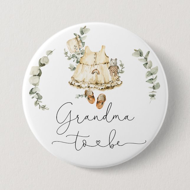 Boho nursery eucalyptus girl shower Grandma to be 3 Inch Round Button (Front)
