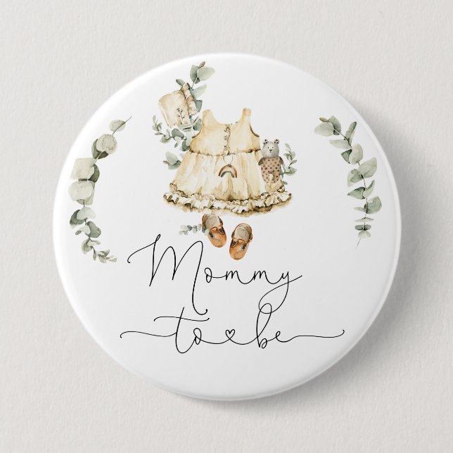 Boho nursery eucalyptus Mommy to be 3 Inch Round Button (Front)