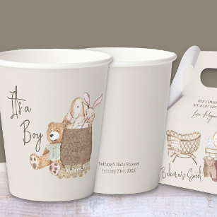 Boho Nursery Teddy Bear Custom Neutral Paper Cups